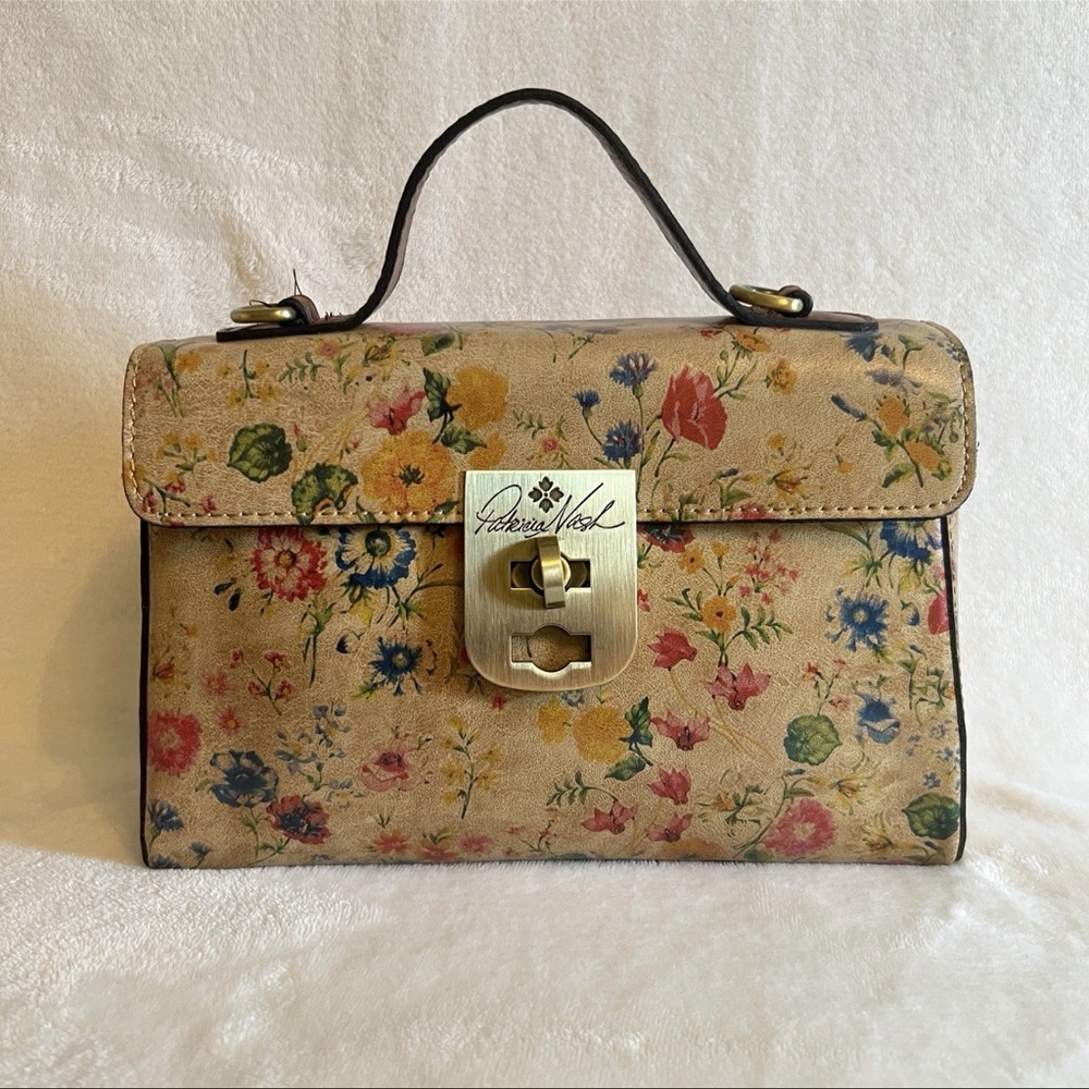 PATRICIA NASH Leather Carisbrooke Satchel With Turn Lock Closure Prairie Rose